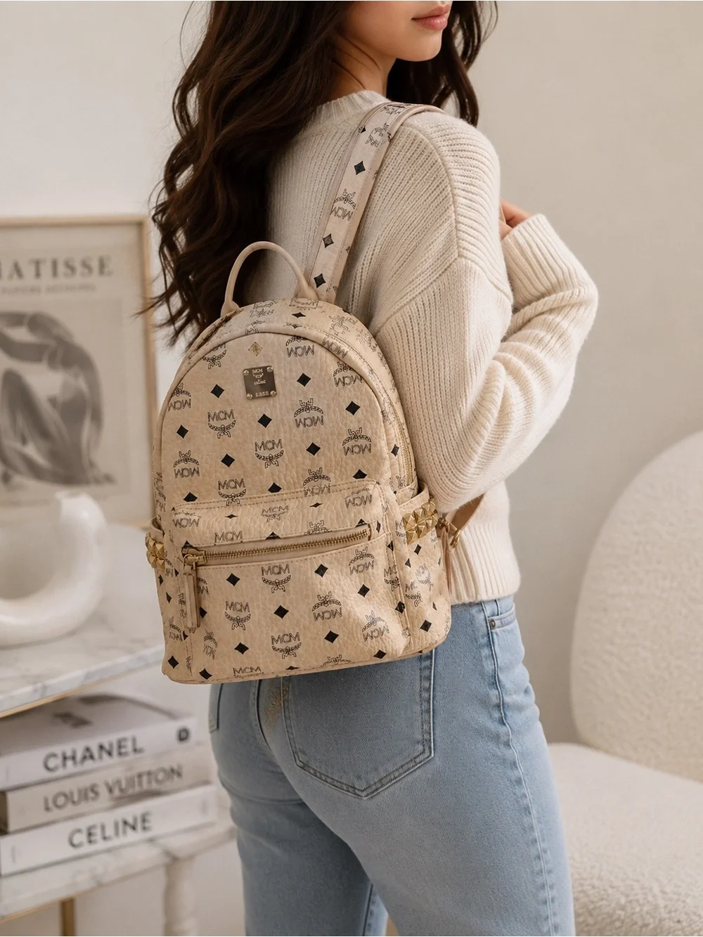 MCM Beige Stark Side Studded Visetos Monogram Backpack Small Small Stark Side Studs Backpack in Visetos Beige | MCM ®US main image 4